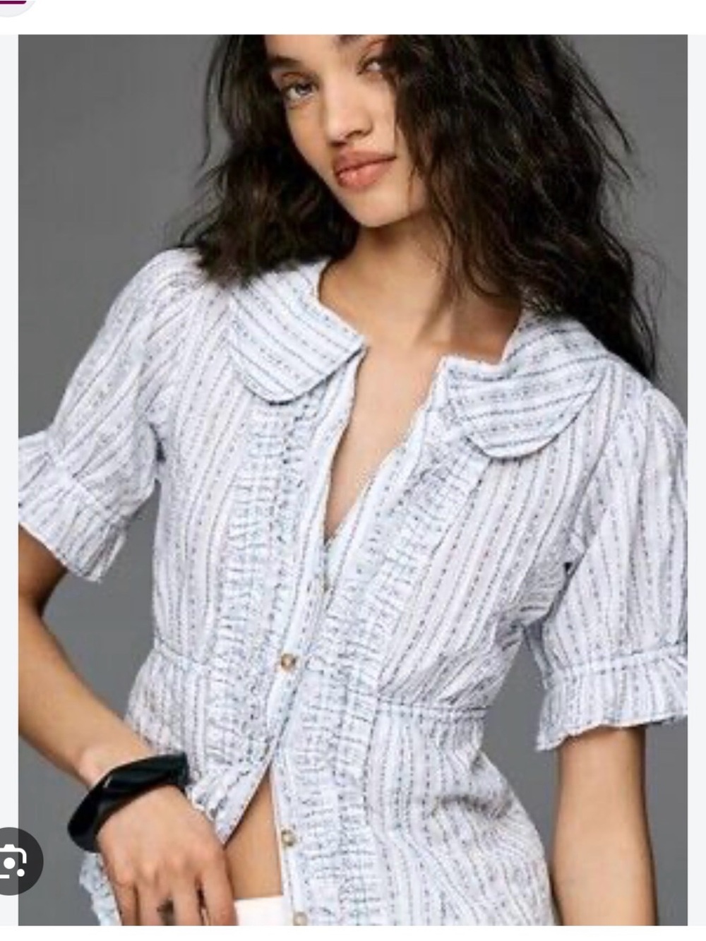 Pilcro Cotton Ruffle Stripe Button Front Blouse Size L